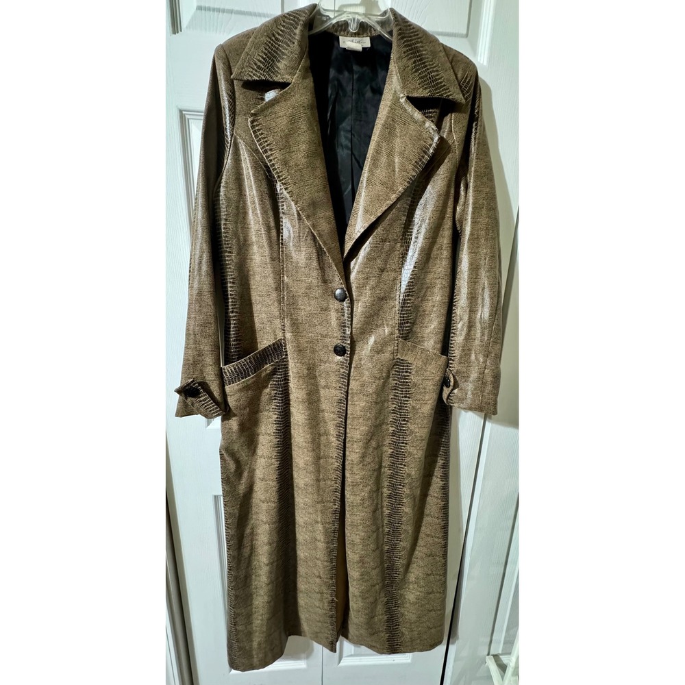 Vintage Collection Made in USA by Connie Snakeskin Print Duster Coat Brown W Med